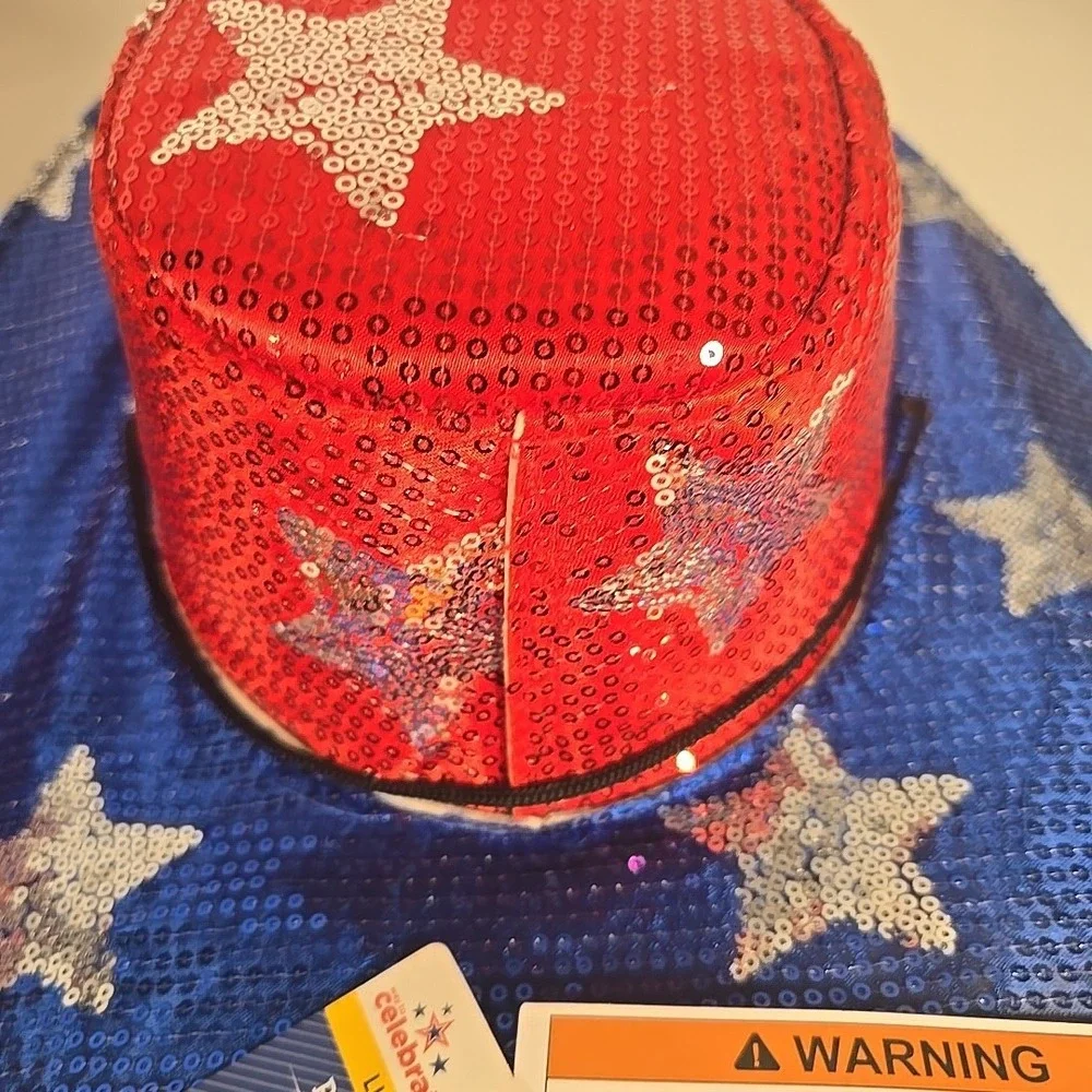 Way to Celebrate 2 Unisex‎ Light Up Sequins Red White Blue Cowboy Hats Team USA